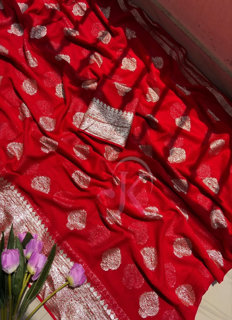 Jk 470 Georgette Viscose Weaving Border Saree